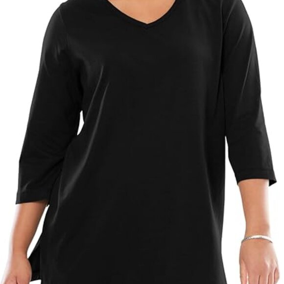Woman Within Black V-Neck Three-Quarter Sleeve Tunic – Size L (18/20) - Picture 1 of 5